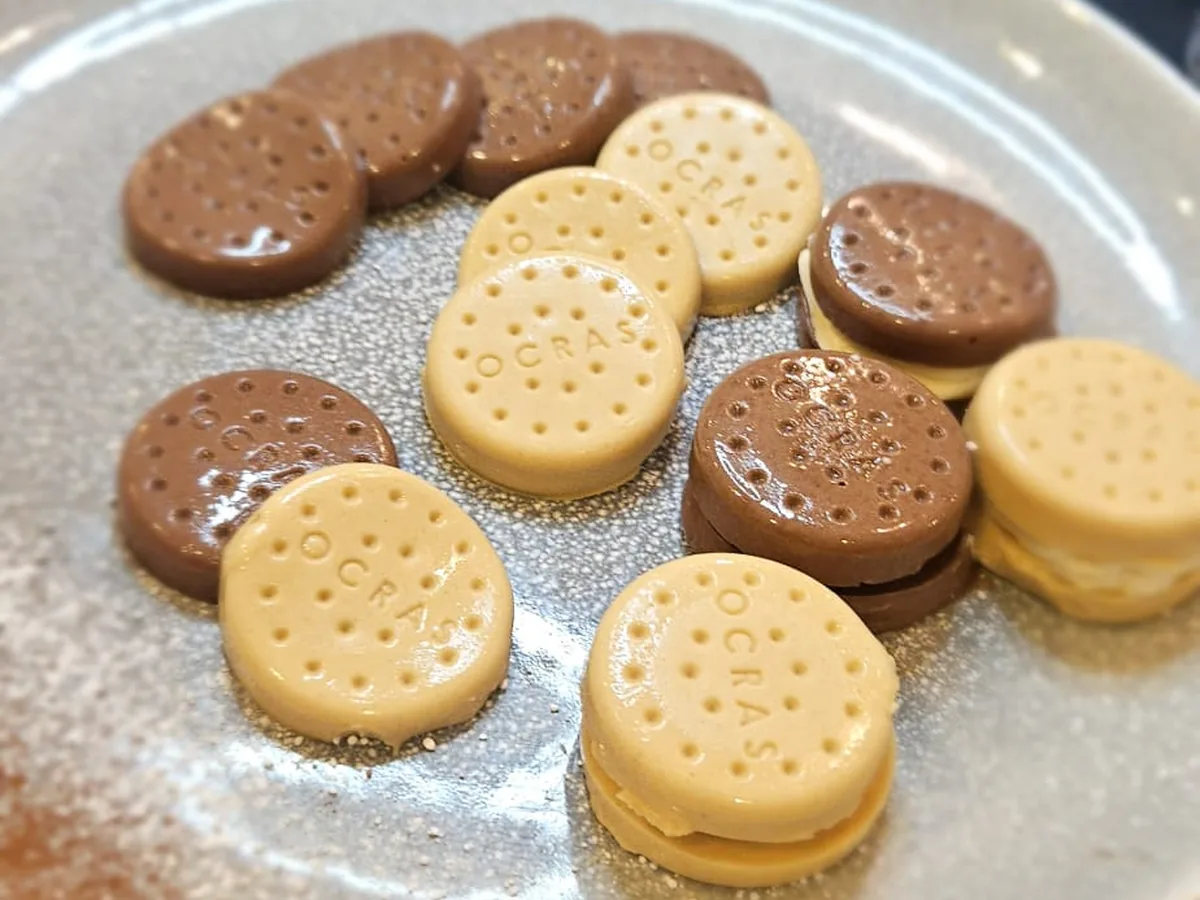 A plate of Ocras chocolate and custard biscuits